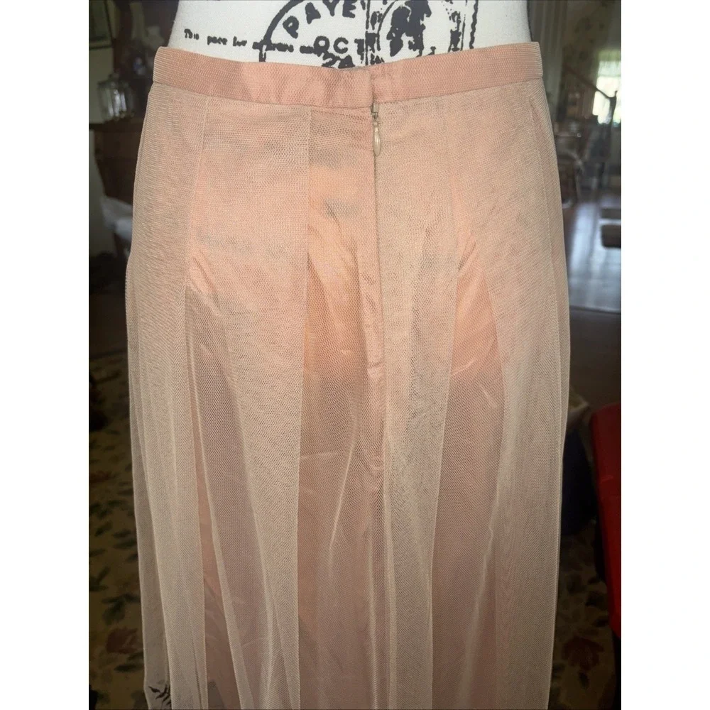 Shani Skirt Peach Tulle Over Peach Satin with Black Beaded Trim‎ Size 8